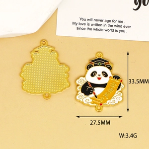 Close-up of Chinese style panda graduation enamel charm with size measurements