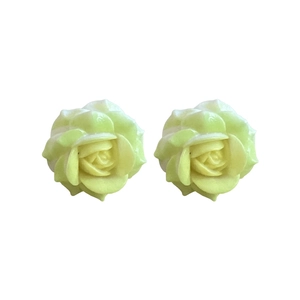 Minimalist pale green resin rose stud earrings with silver needles for women.
