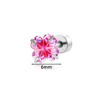 Pinkfarbener Kleeblatt-Zirkonia-Ohrstecker für Knorpel-Piercings, 6 mm Durchmesser.