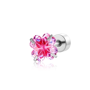 Ohrstecker mit rosa Zirkonia-Kleeblatt für Knorpelpiercing, poliertes Silber