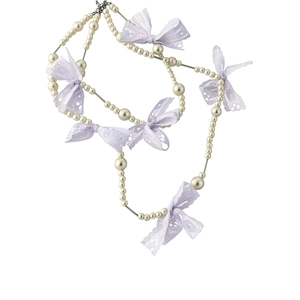 Elegant pearl necklace featuring lavender lace bows in a chic sweet French style design.