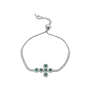 Elegantes silbernes Zirkonia-Kreuzarmband mit smaragdgrünen Steinen und Kette