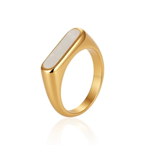 Minimalist 18k gold plated titanium steel ring with rectangular white inlay for women