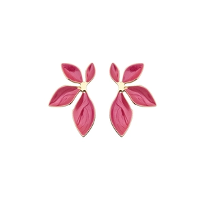 Vibrant pink flower petal earrings with gold trim dopamine style niche jewelry