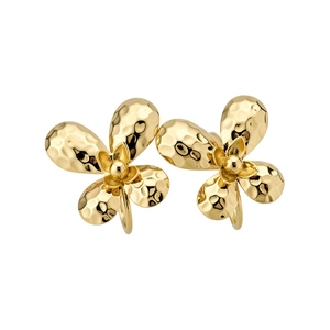 Elegant gold-toned hammered flower stud earrings with a vintage metallic texture