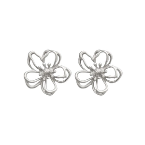 Silberfarbene durchbrochene Blumen-Ohrstecker mit minimalistischem Design