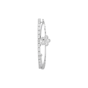 Elegant silver-tone double-layer open bangle with zircon pavé and white flower motif