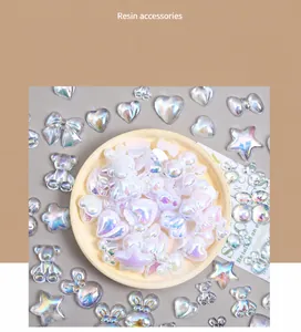 Mix of iridescent cartoon bear and heart resin charms for DIY craft making and decoration