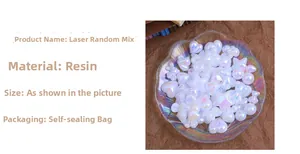 Detailed view of iridescent laser resin charms in bear and heart shapes for DIY crafts