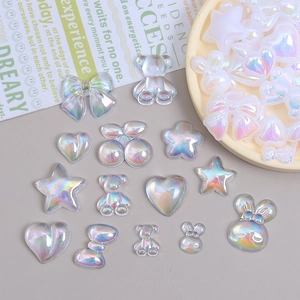Mix of laser holographic resin bear and star charms for creative DIY jewelry making