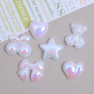 Mix of iridescent resin bear and heart charms for DIY crafts with pearlescent finish