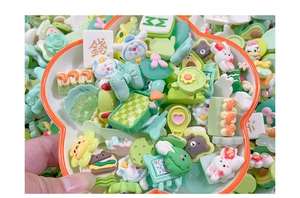 Assorted green cartoon resin charms for DIY crafts and phone case decoration