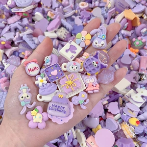 Mix of purple resin cartoon charms for DIY crafts featuring rabbits and flowers