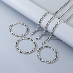 Ensemble de colliers et bracelets gourmette en acier inoxydable pour hommes et femmes
