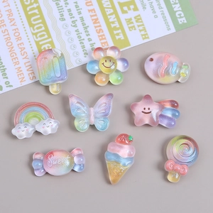 Glittery resin lollipop and rainbow charms for DIY cream glue craft accessories set