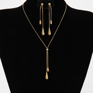 304 Stainless Steel 18K Gold Plated Elegant Streetwear Plating Water Droplets Solid Color Earrings Necklace Jewelry Set