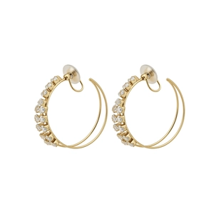 Exquisite gold double-layer zircon hoop clip-on earrings for women with no piercings