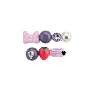 Charming strawberry and polka dot bow hair clips with faux pearls and purple crystals