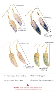 Detailed dimensions and specifications for vintage colorful copper feather earrings