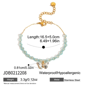 Stainless steel butterfly bead bracelet with 16.5+5cm adjustable length