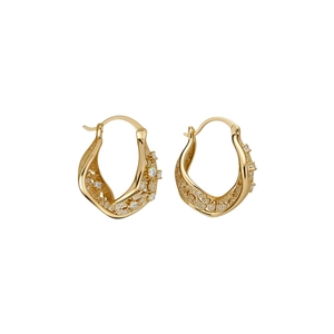 Exquisite gold-plated twisted hollow geometric hoop earrings with sparkling zircon pavé