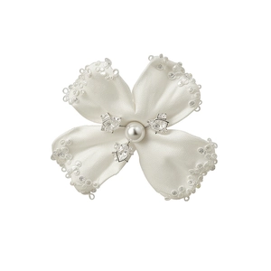 Elegante spilla a fiore di perline bianca fatta a mano con perla centrale e cristalli