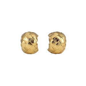 Elegant 18k gold plated woven C-shape clip-on earrings for women, minimalist style