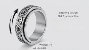 Detailansicht des rotierenden Auge des Horus Rings aus robustem 304 Titanstahl.