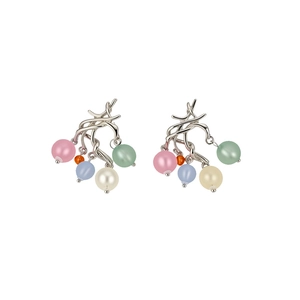 Orecchini geometrici in argento con perle di vetro colorate opache e design a nappa