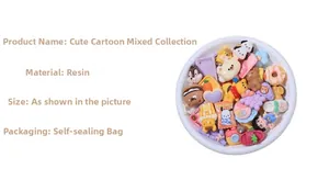 Detailed view of colorful resin cartoon charms for DIY crafts and hair accessories