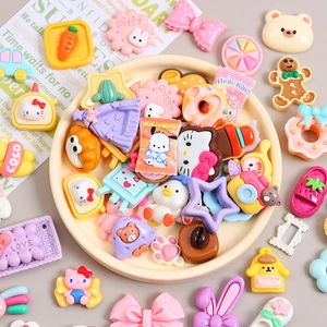 Cartoon resin charms mix for DIY crafts featuring Sanrio characters in a beige tray