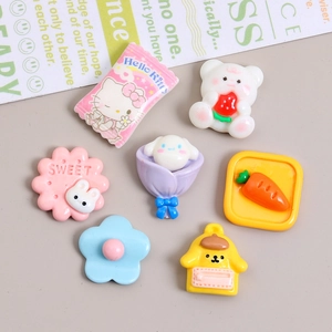 Cartoon resin DIY cream glue charms set featuring cute animals in macaron colors