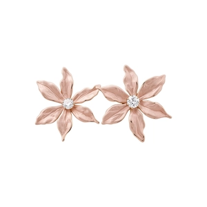 Elegant 18k gold plated flower stud earrings with sparkling zircon centers in pink