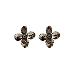 Eleganti orecchini retrò in resina tartarugata a forma di fiore con sfera nera lucida