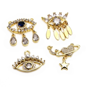 Exquisite vergoldete Evil Eye- und Herzanhänger mit Mikro-Zirkon und Perlen im Set