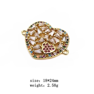 Bunter Zirkon-Herzverbinder für DIY-Armbänder, 18*24mm goldener Herzanhänger