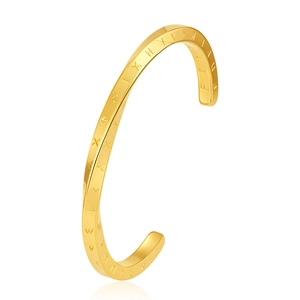 Bracelet jonc rétro en acier inoxydable doré de forme C avec symboles runes gravés