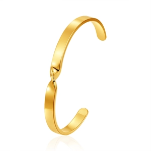 Bracelet jonc ouvert en forme de C en acier inoxydable doré 18 carats au design torsadé
