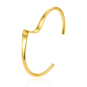 Bracelet jonc ouvert en acier inoxydable plaqué or 18 carats avec design à vagues