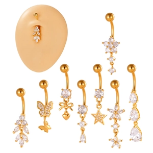 Stainless Steel Copper Zirconia Belly Button Rings Butterfly Tassel Dangle Navel Piercing Jewelry For Women