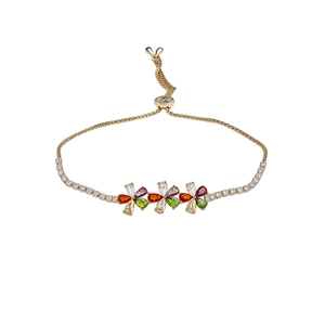 Elegant 18k gold plated bracelet with colorful flower-shaped zirconia stones for women