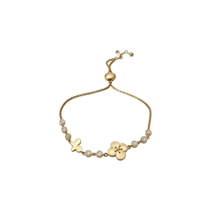 Elegant gold bracelet with flower and butterfly charms and sparkling zircon stones