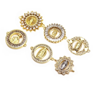 Connettori per bracciale Vergine Maria dorati con zirconi micro-pave per creazione gioielli