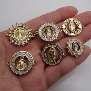 Connettori Vergine Maria in zircone per bracciali fai-da-te con finitura dorata e micro-intarsi