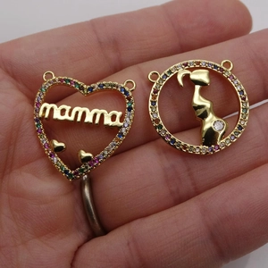 Gouden hart- en ronde hangers met gekleurde zirkoon voor DIY moeder sieraden