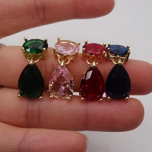 Cat ear waterdrop zircon pendants in four colors with gold claw setting for jewelry