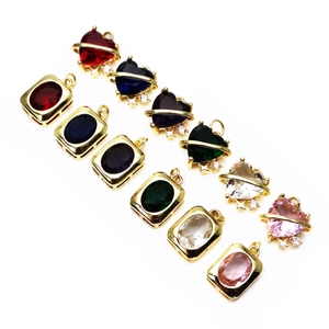 Fashion Copper Zircon Heart Planet Pendant Rectangle Crystal Charm For DIY Necklace Bracelet Making Women Jewelry Accessories
