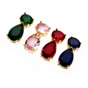 Set of colorful water drop cat zircon pendants in green pink red and blue with gold plating