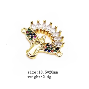 Détail du connecteur Vierge Marie avec zircons colorés et dimensions de 18,5x20 mm