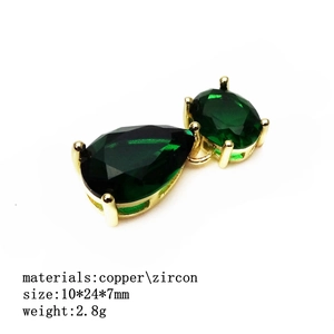 Cat zircon pendant with green water-drop and oval crystals on a gold-plated copper base